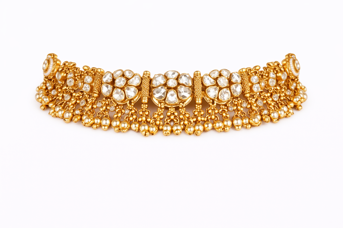 Regal pearl cluster statement choker with earrings