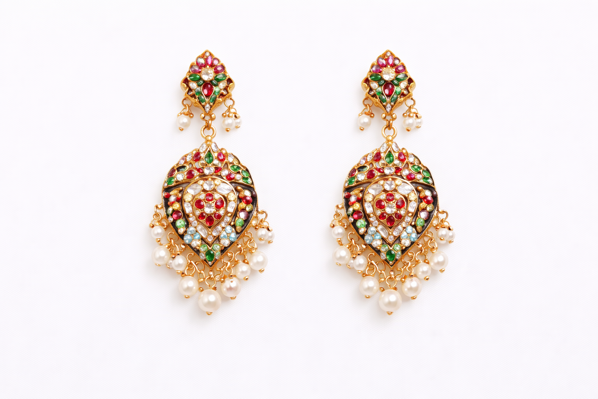 Grand multisone jadau statement necklace with earrings