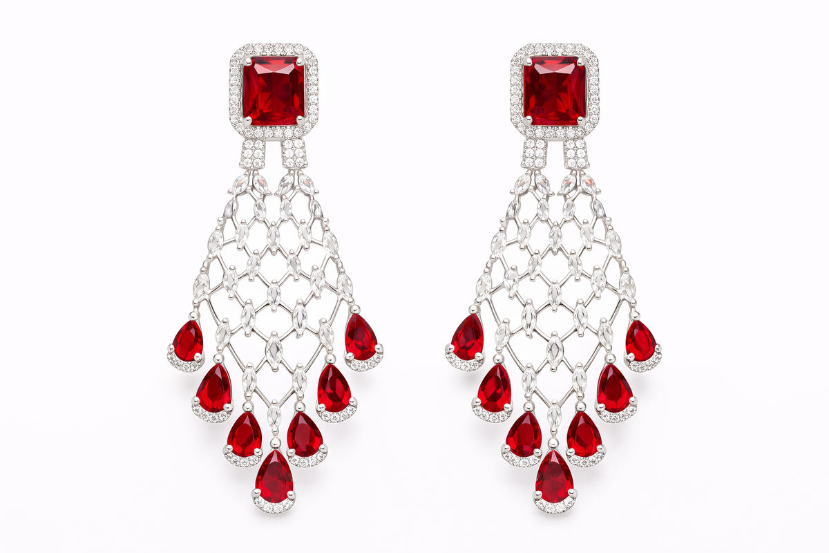 Silver finish red AD necklace  with earrings