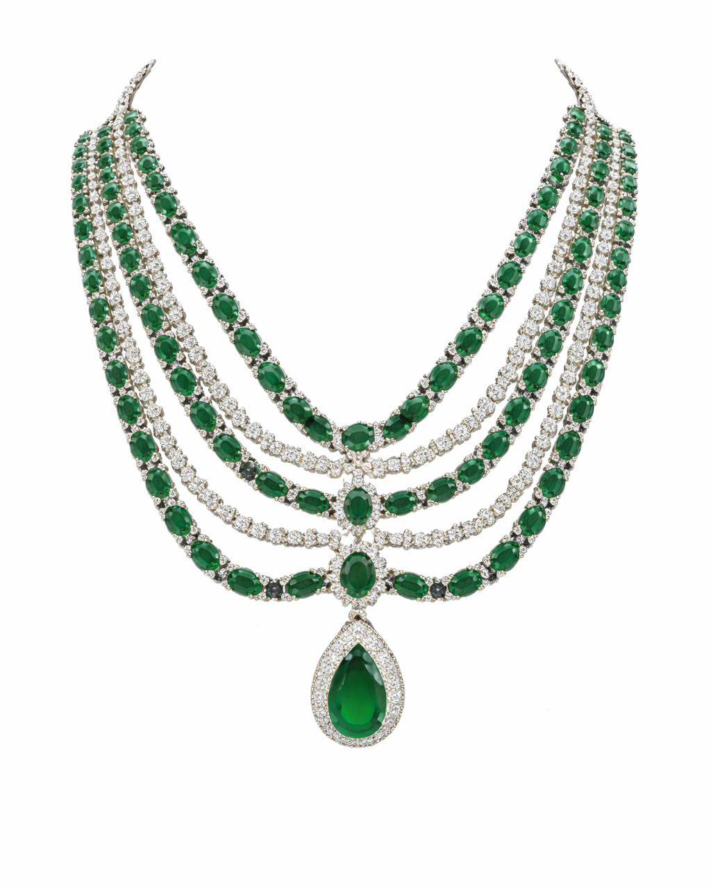 Silver finish multi strand necklace with drop earrings