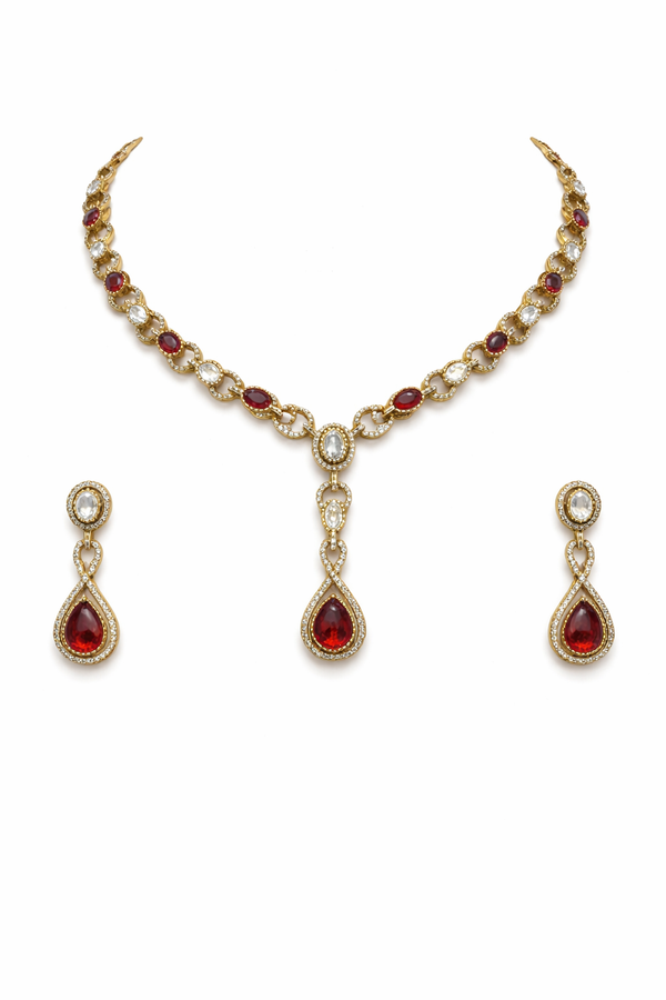 Ruby Teardrop Elegant Jewellery Set