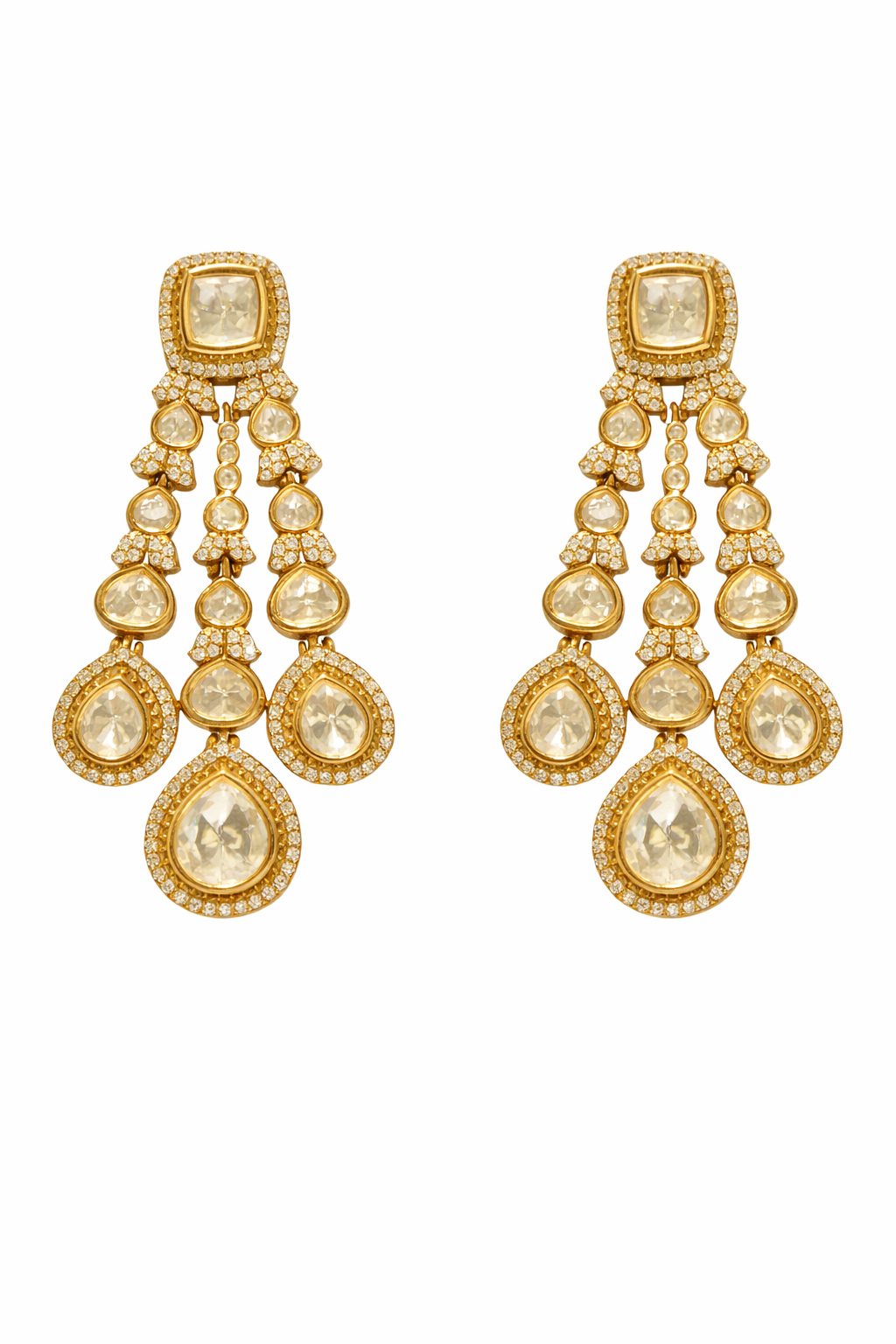 Fringe pattern gold collar necklace with earrings