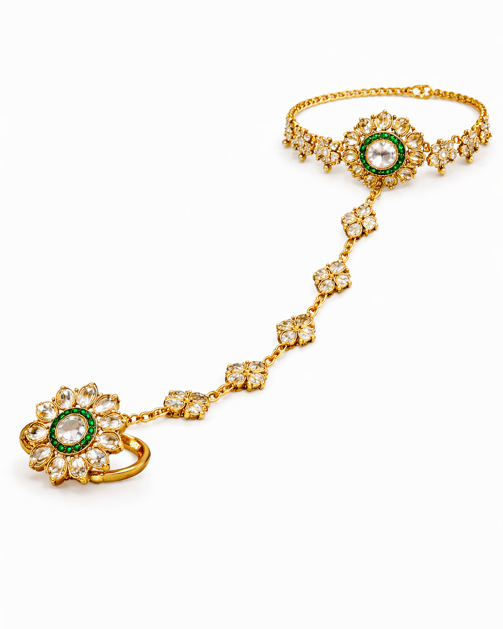 Elegant polki green stone haath cuff
