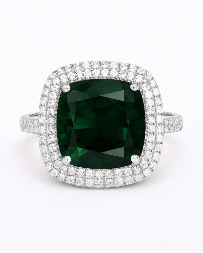 Emerald green cushion cut statement ring