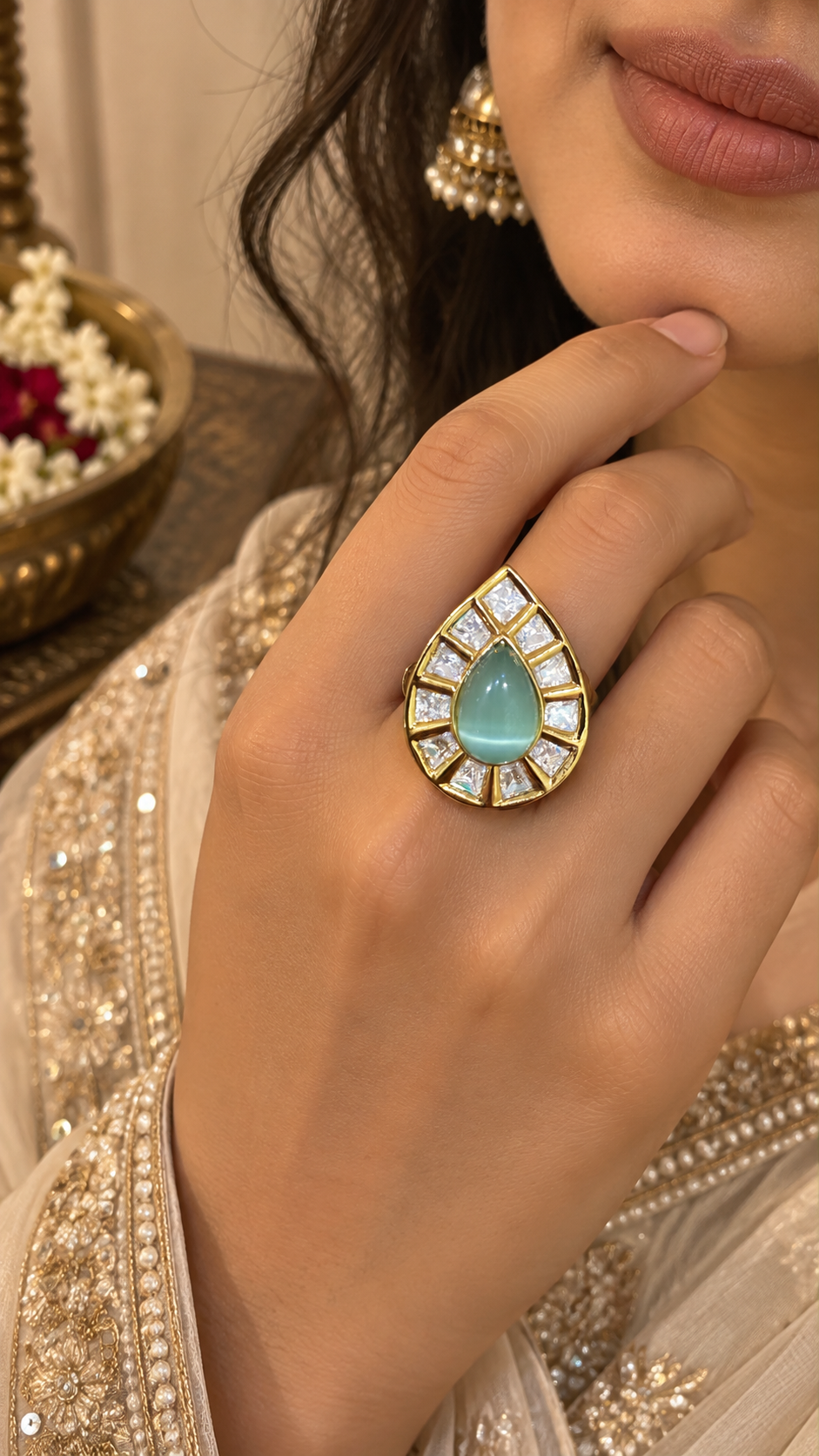 Emerald Teardrop Statement Ring