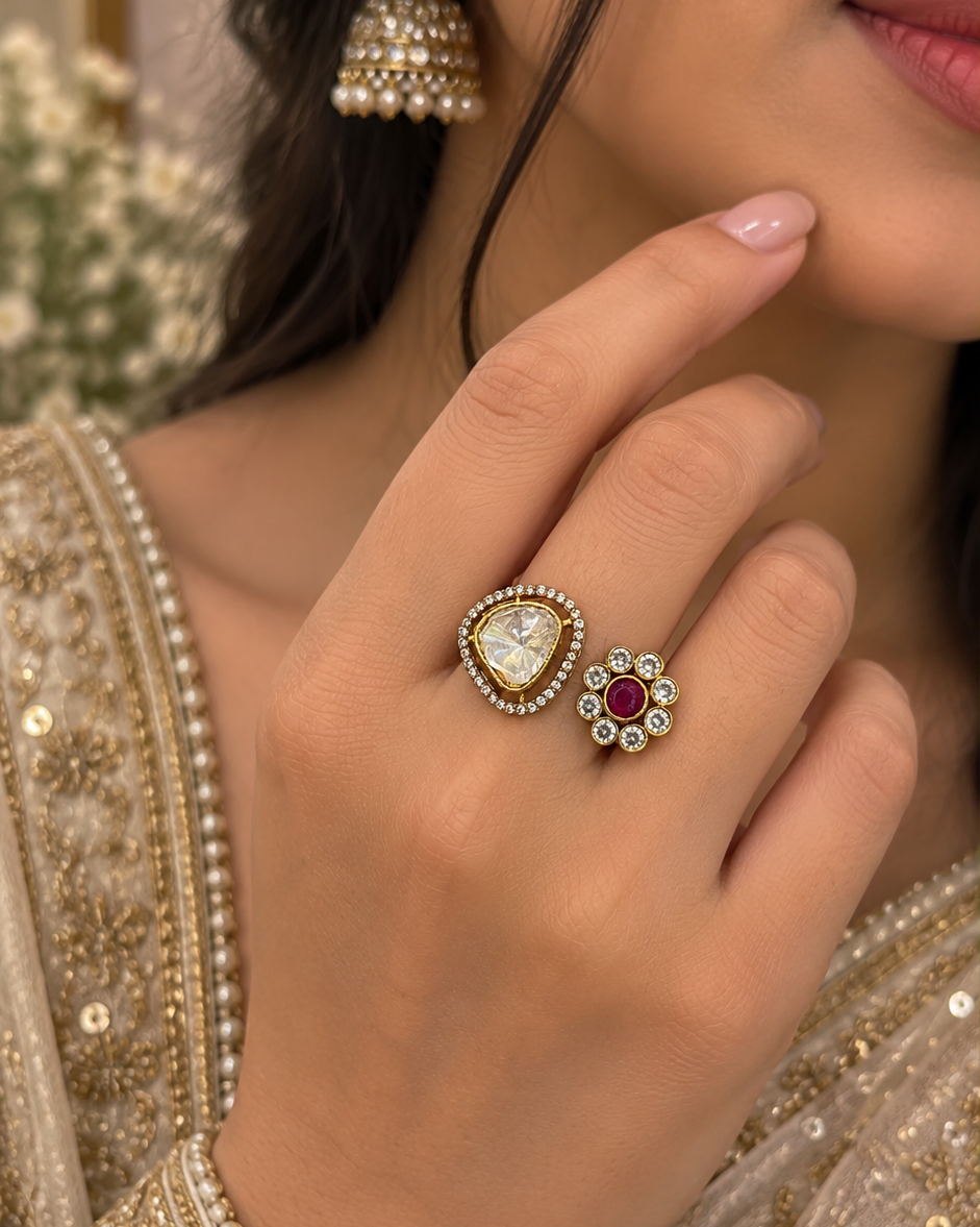 Antique Gold Dual-Design Statement Ring