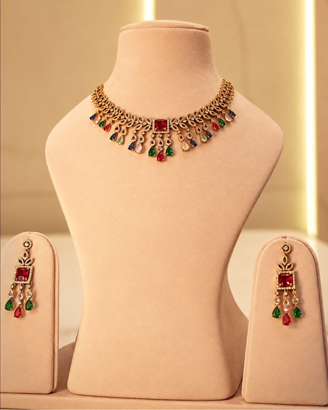 Elegant Gold & White American Diamond Bridal Necklace Set