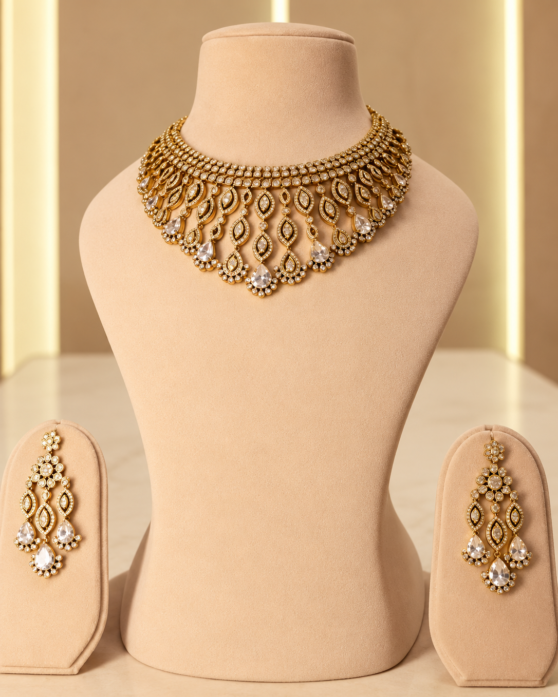 Royal Gold & White American Diamond Bridal Necklace Set