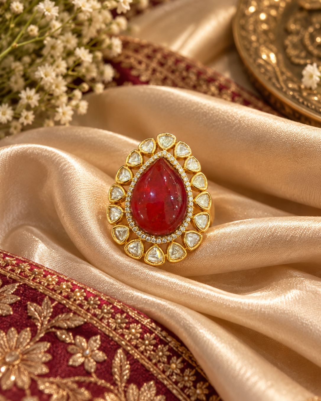 Regal Red Oval Stone Statement Ring