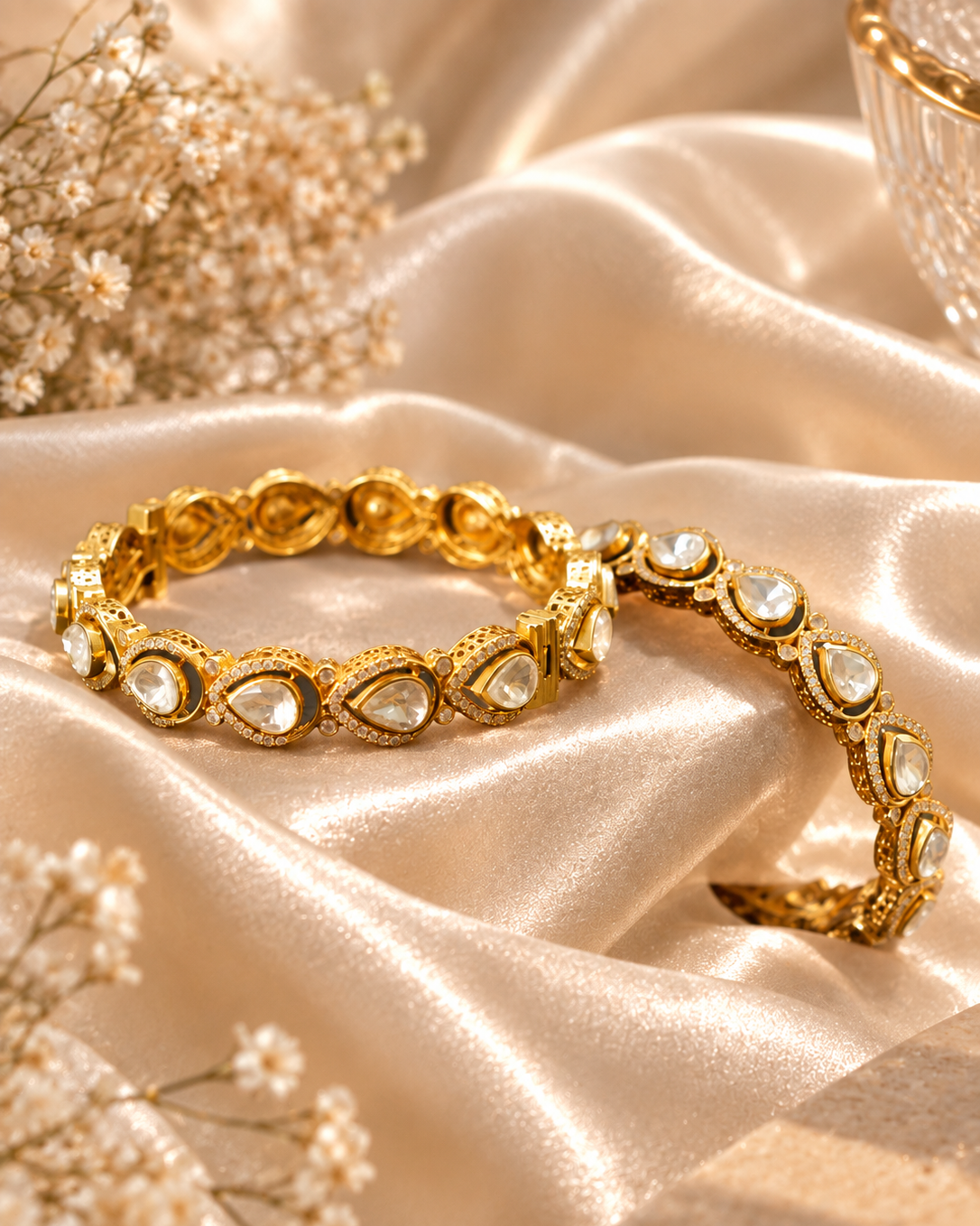 Antique Gold Teardrop Stone Bangle