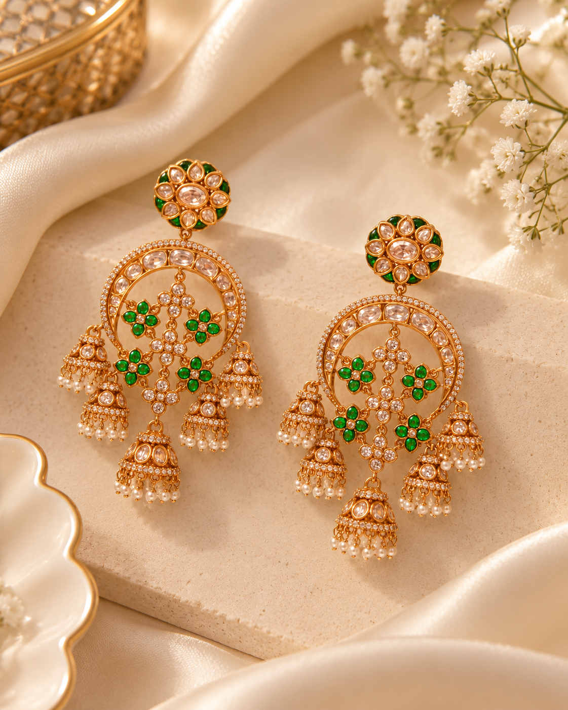 Victorian Emerald Chandbali Earrings