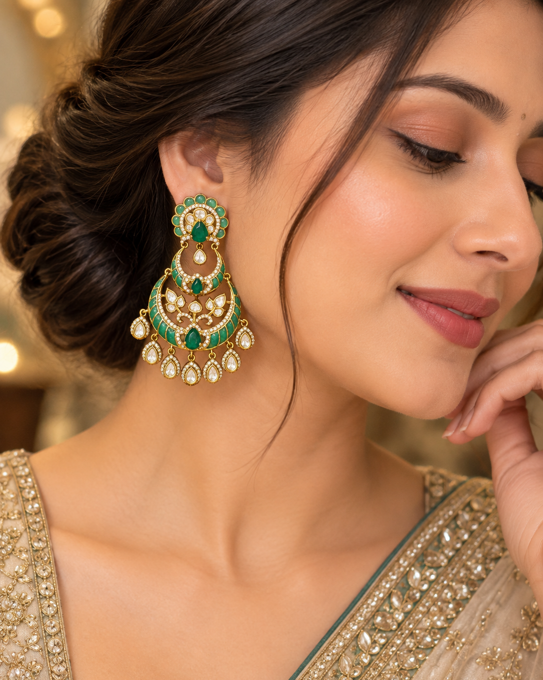 Victorian Emerald Tiered Chandbali Earrings