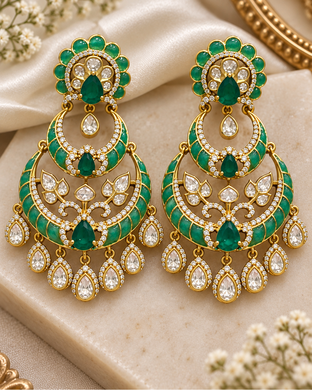 Victorian Emerald Tiered Chandbali Earrings