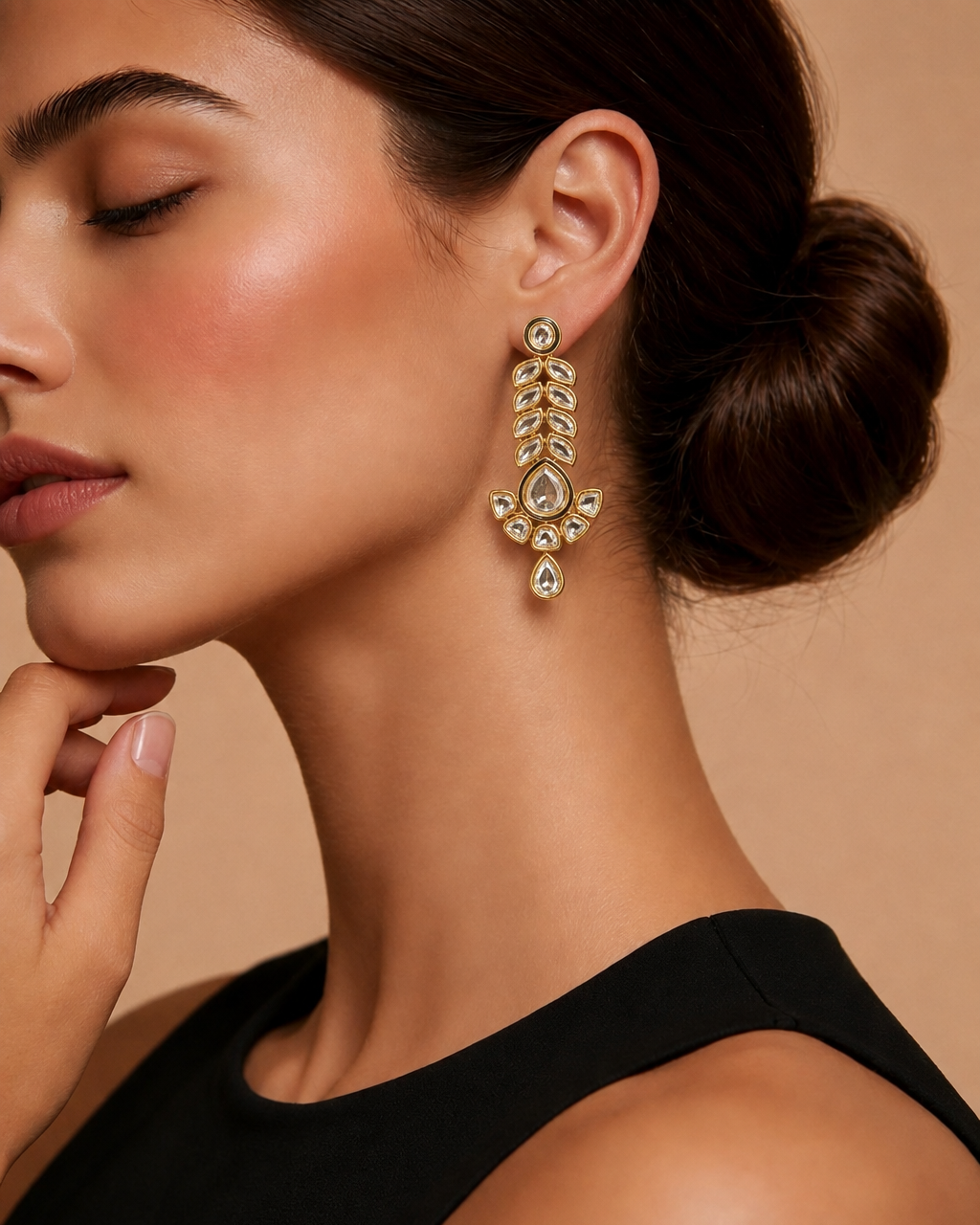Green Kundan Leaf Earring