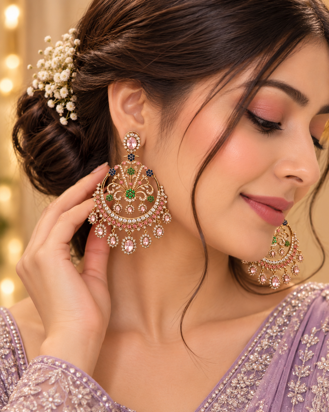 Sabyasachi-Inspired Blush Multicolour Chandbali Earrings