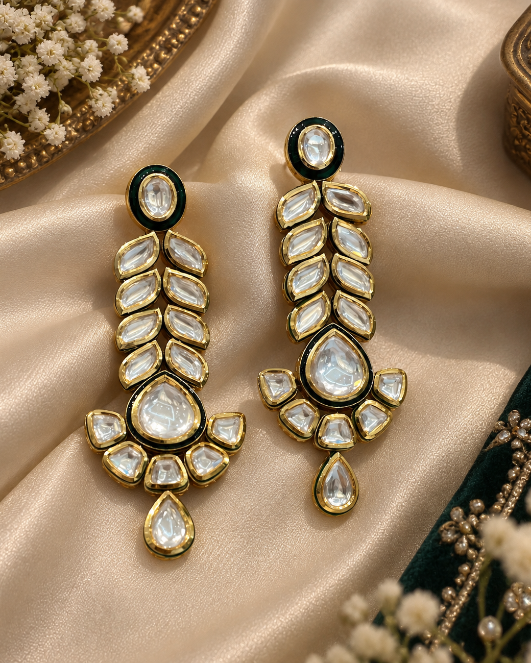 Green Kundan Leaf Earring