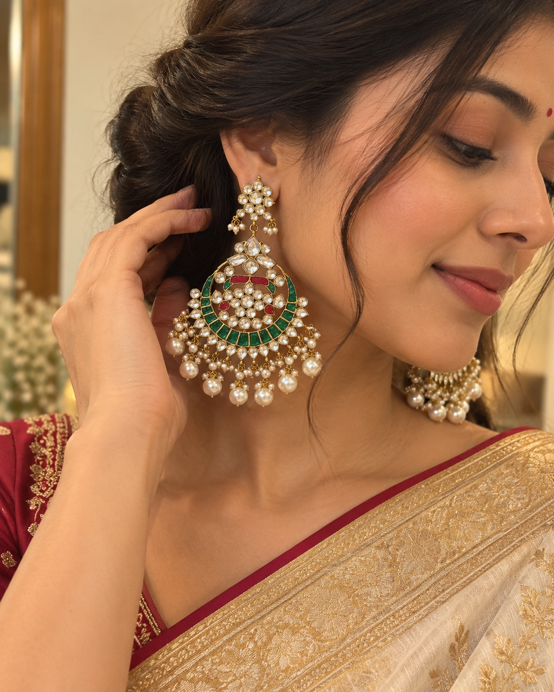Multicolor Polki Chandbali Earring