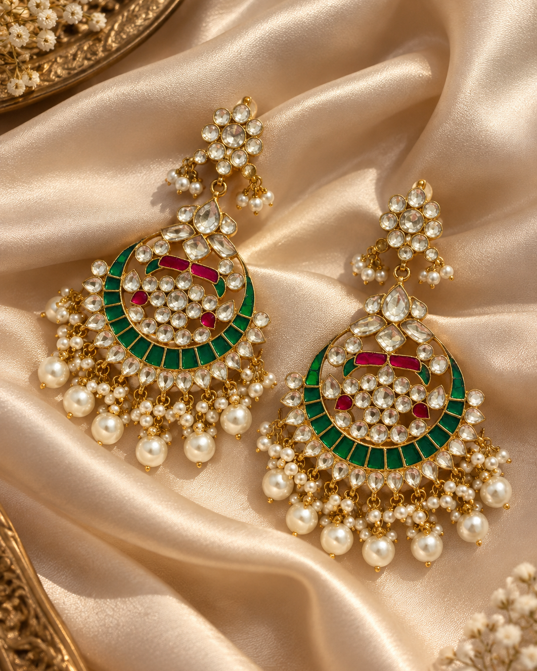 Multicolor Polki Chandbali Earring