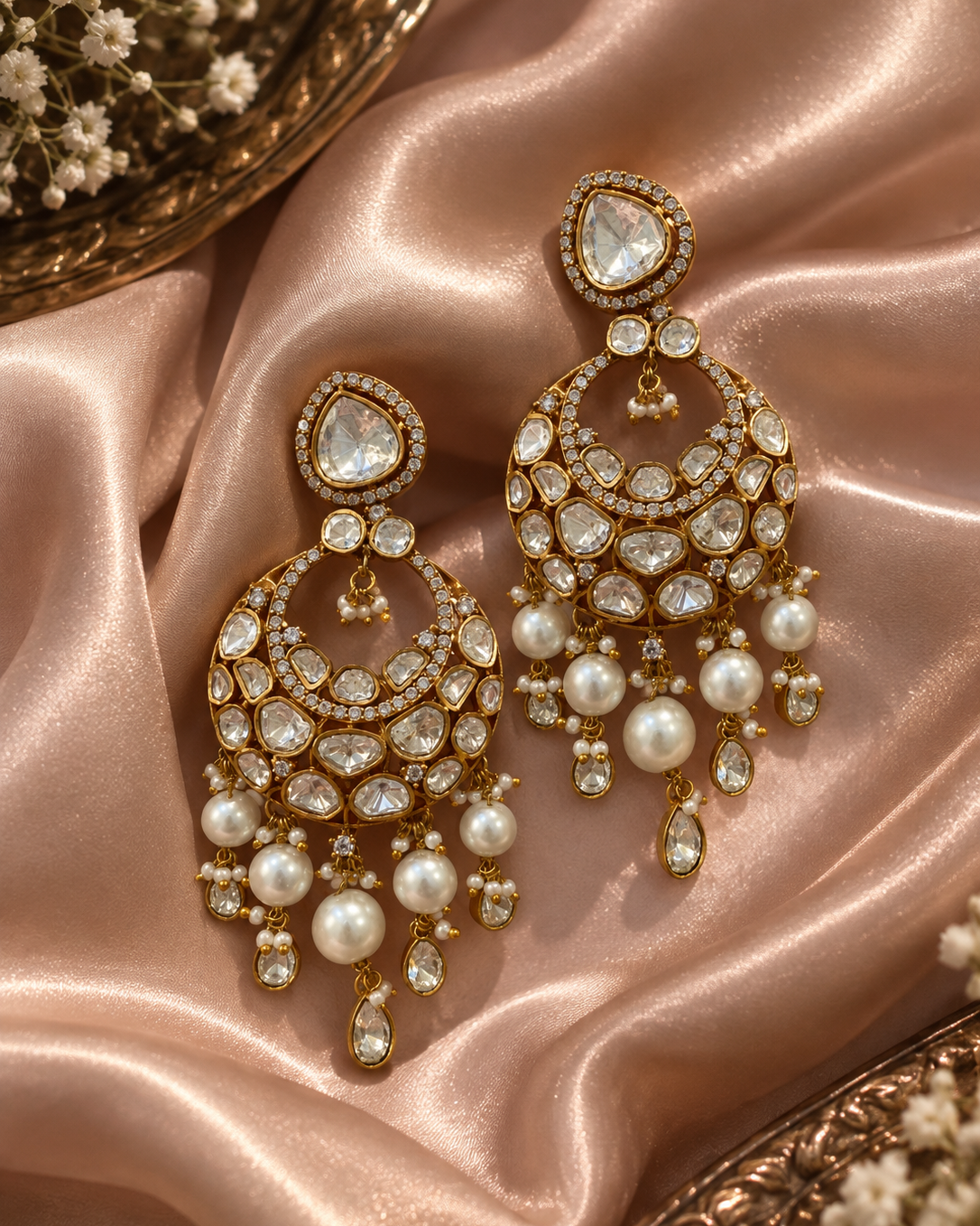 Silver Gold Polki Chandbali