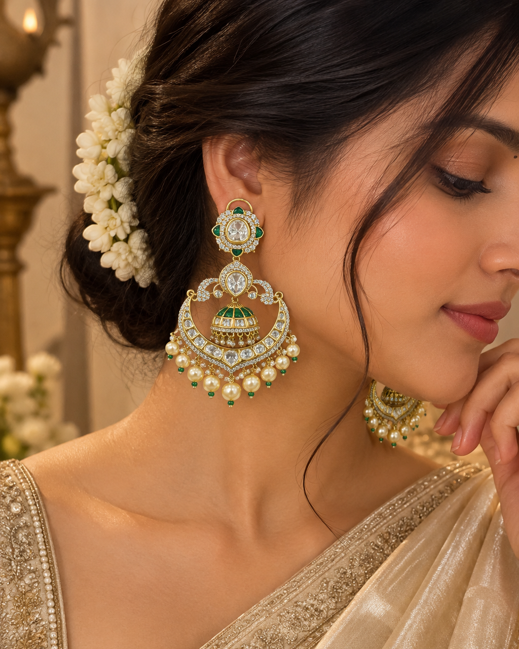 Green White Victorian Chandbali