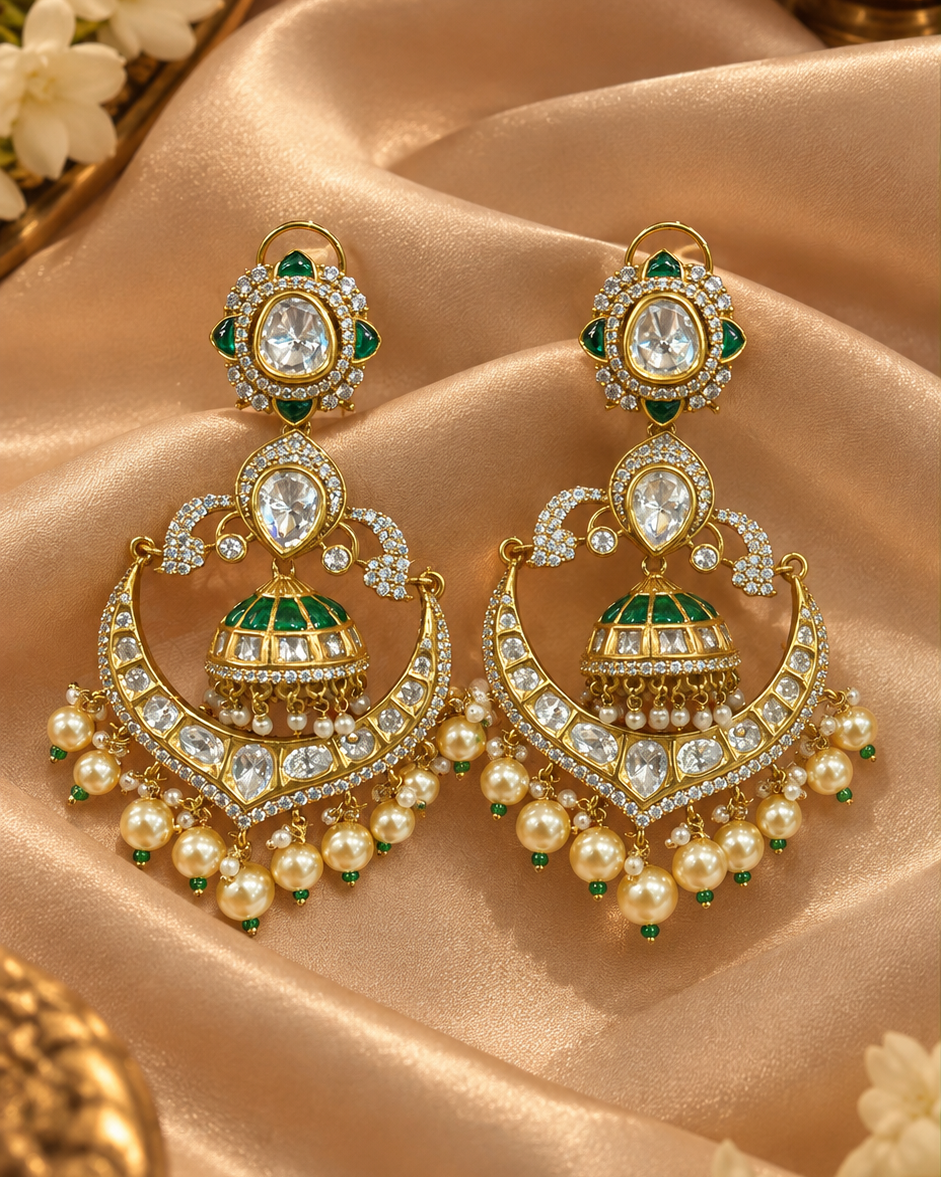 Green White Victorian Chandbali