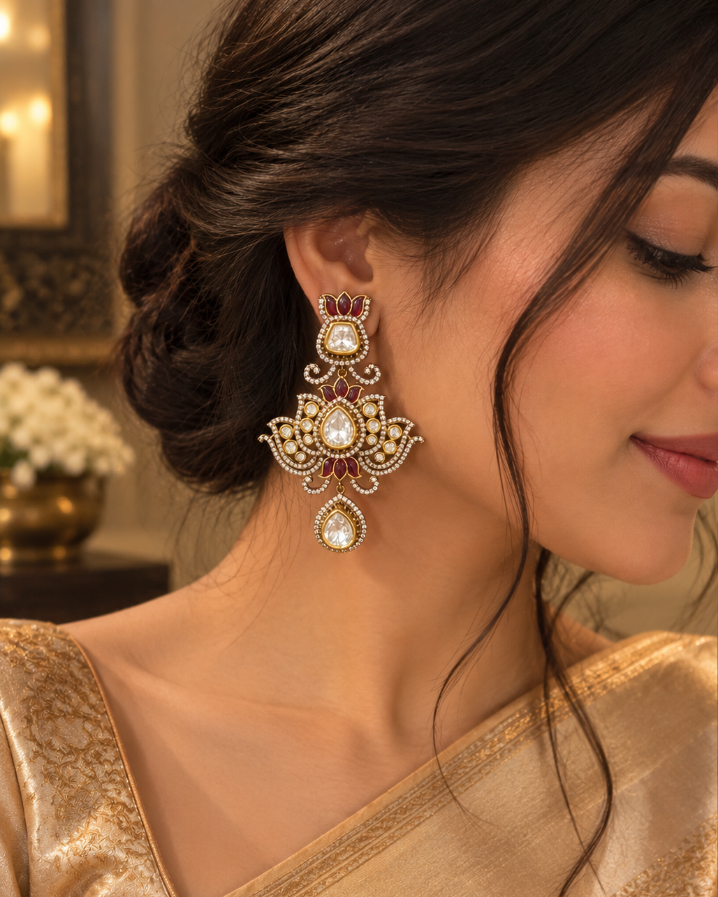 Pink Antique Gold Victorian Drop