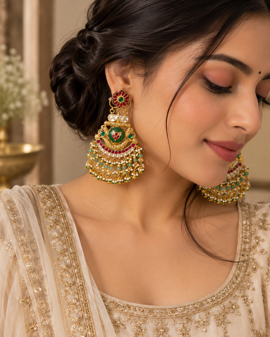 Red Green Bridal Chandbali