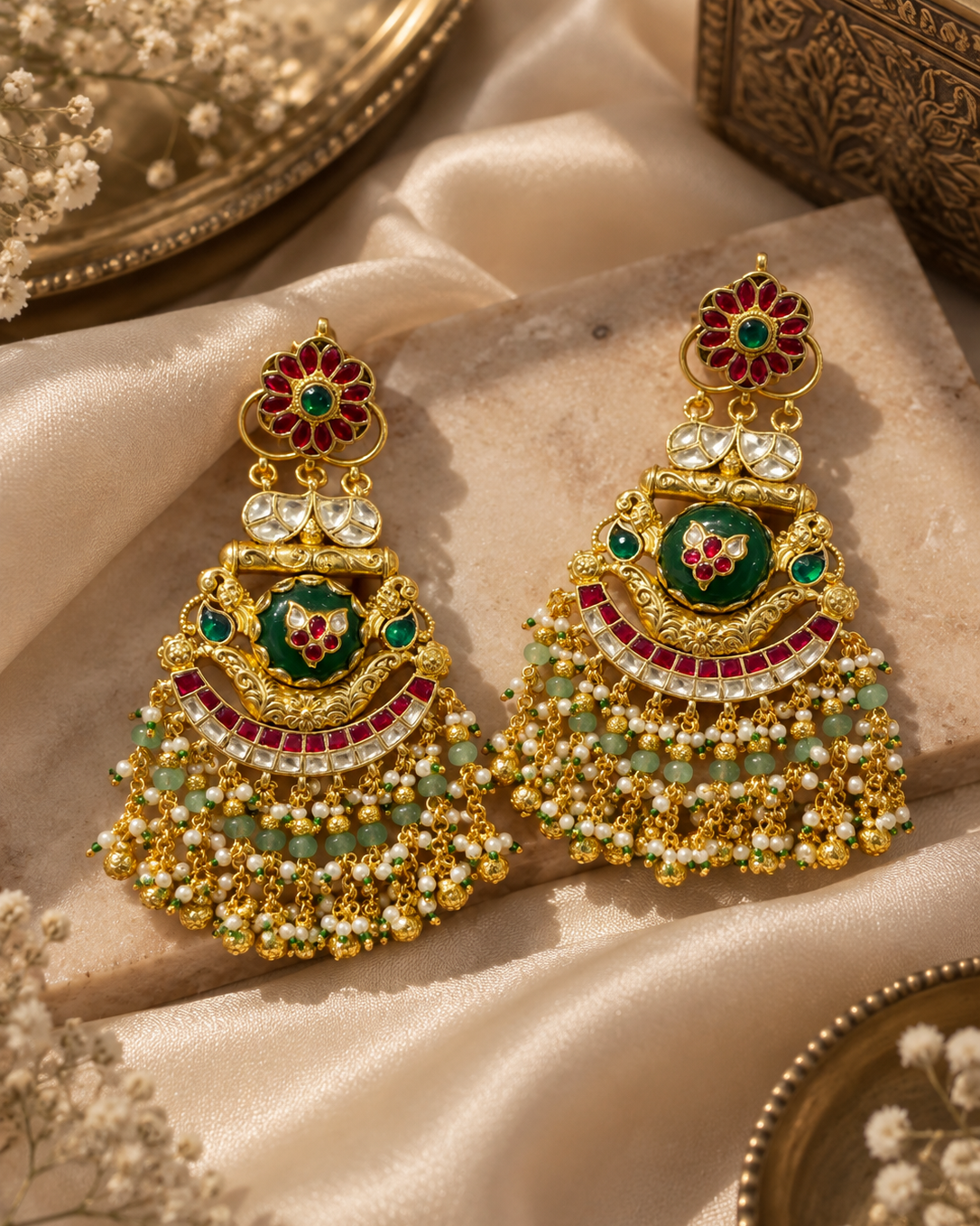 Red Green Bridal Chandbali