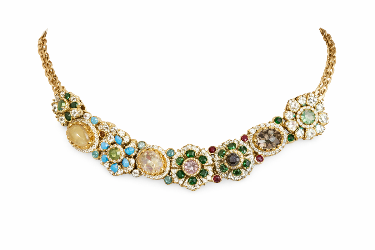Classic ornate multicolor gemstone necklace