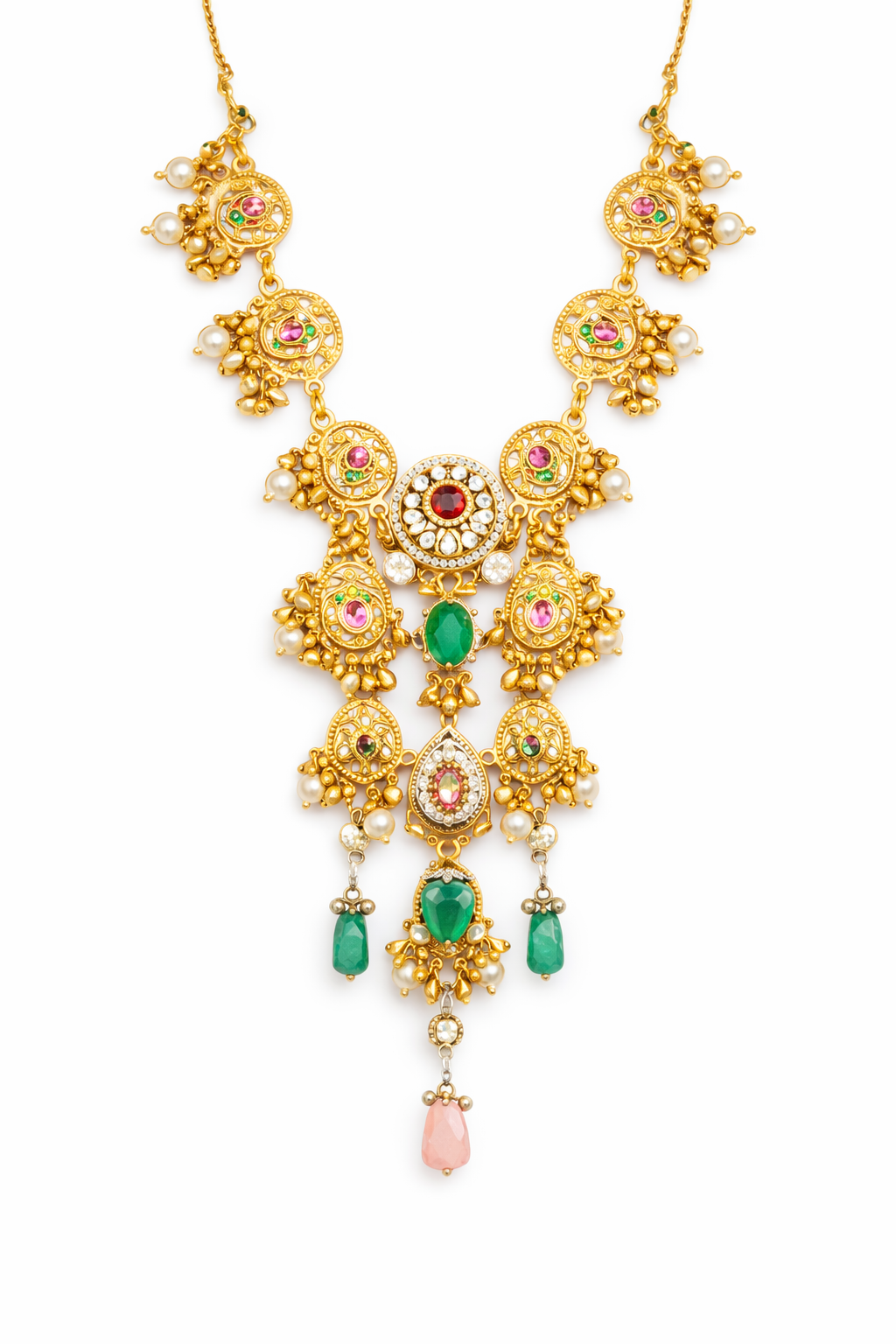 Heritage inspired detailed long necklace with amarpali earrings