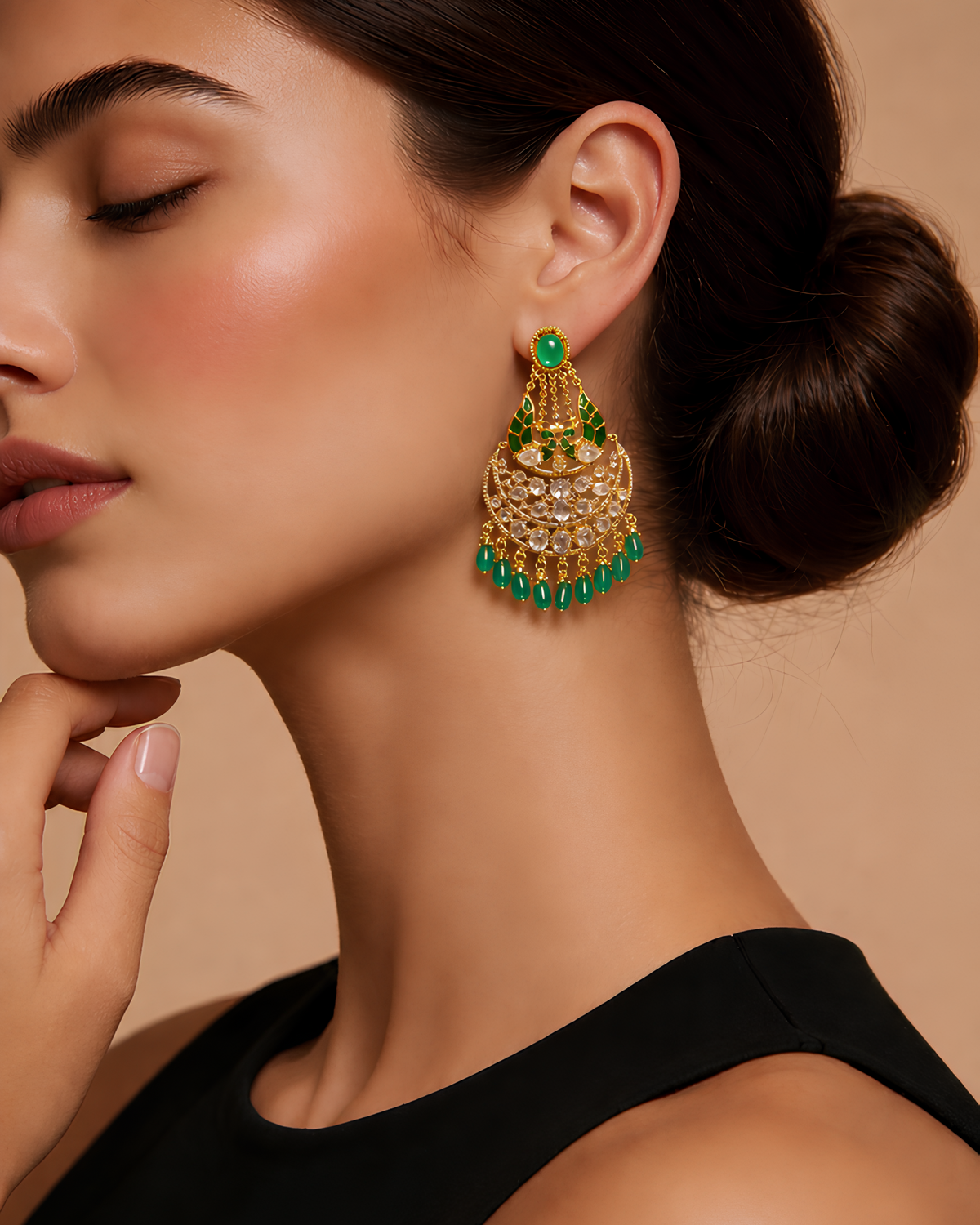 Victorian Green Chandbali Statement Earrings
