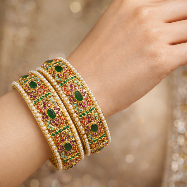 Navratna Heritage Jadau Statement Bangles