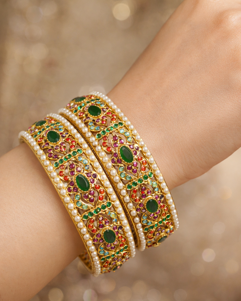 Navratna Heritage Jadau Statement Bangles