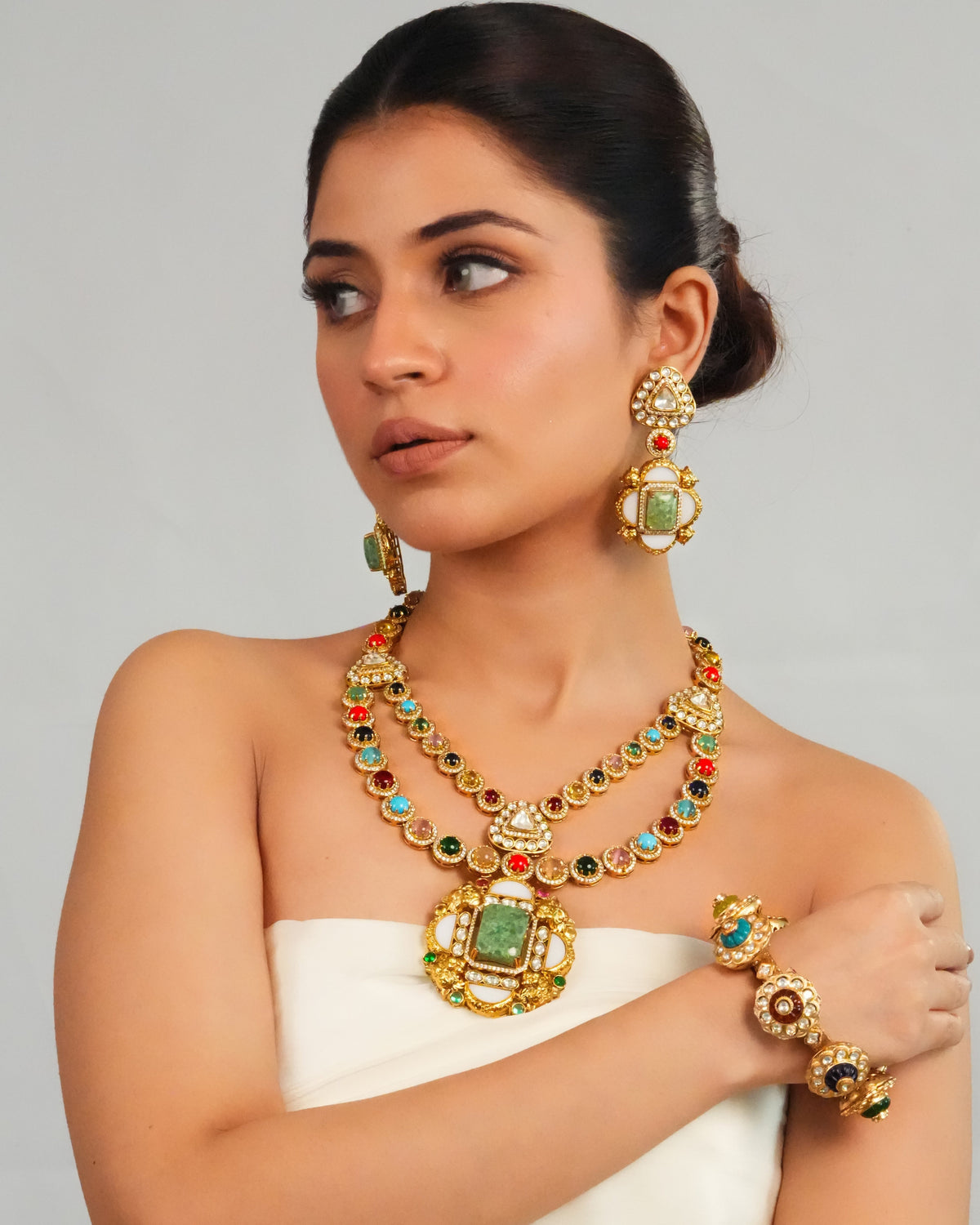 Elegant vibrant gemstone necklace with earrings