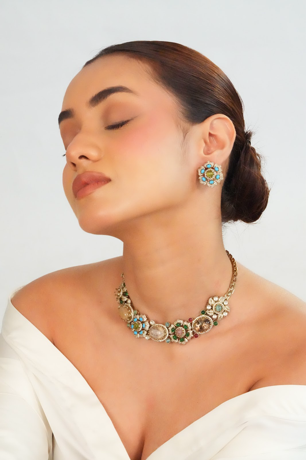 Classic ornate multicolor gemstone necklace