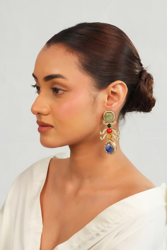 Contemporary ethnic drop earrings