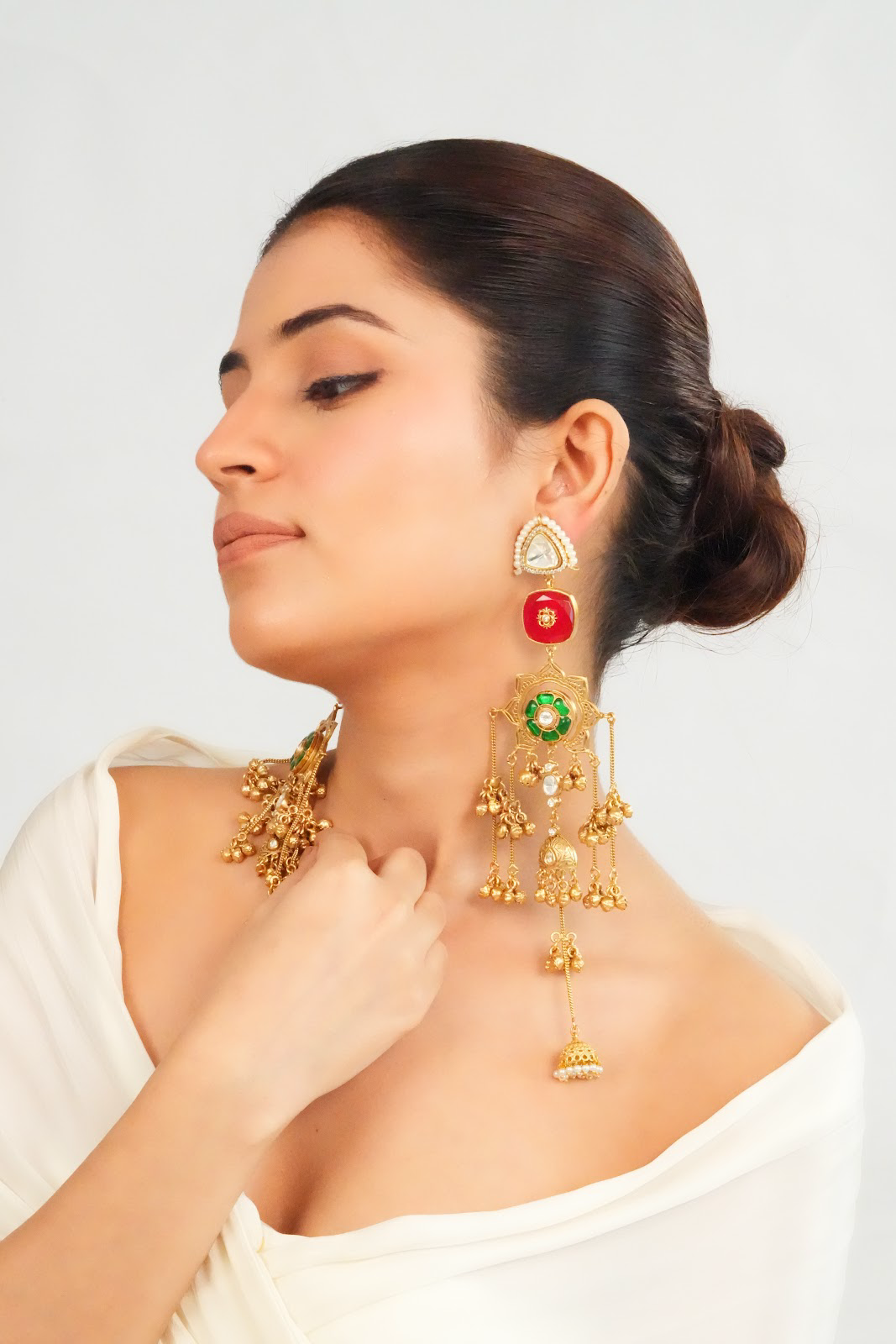 Traditional multicolor long jhumka earrings
