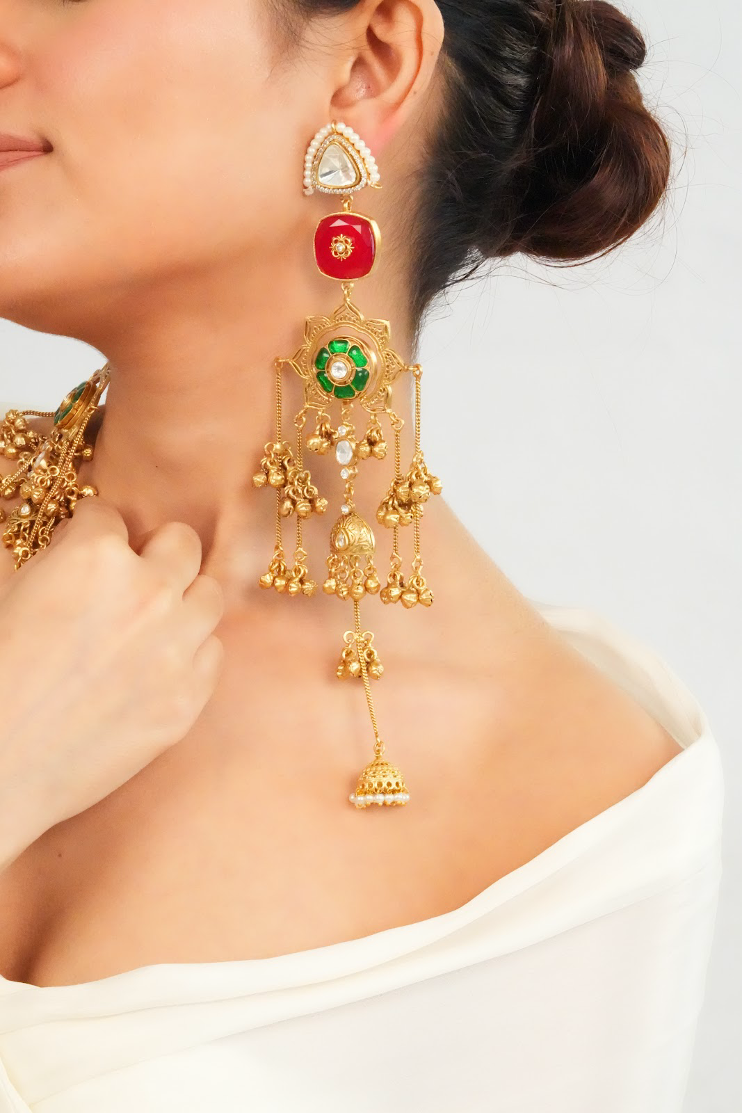Traditional multicolor long jhumka earrings