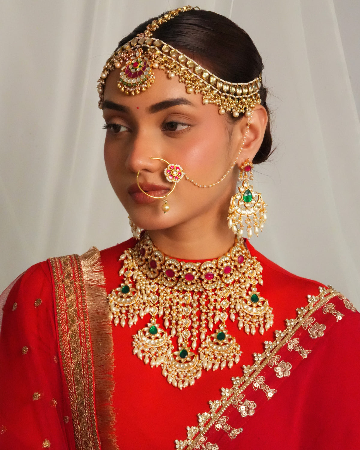Elegant green drop maang tikka