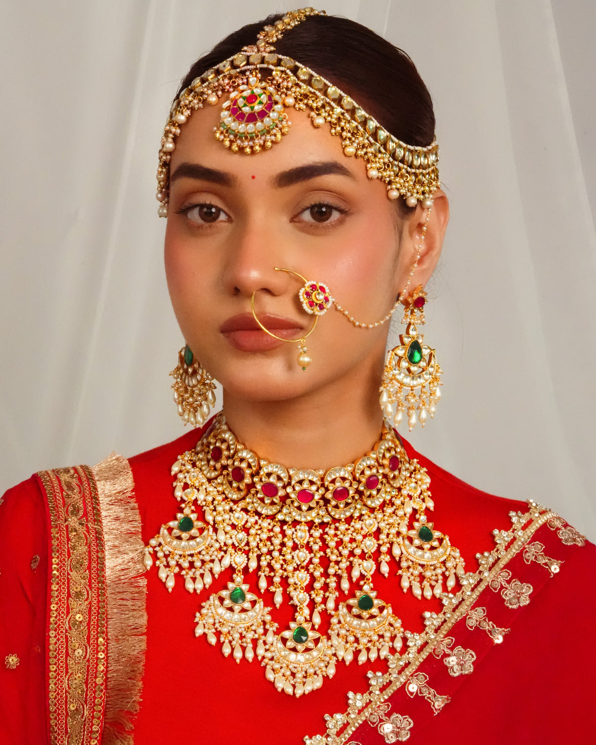 Elegant green drop maang tikka