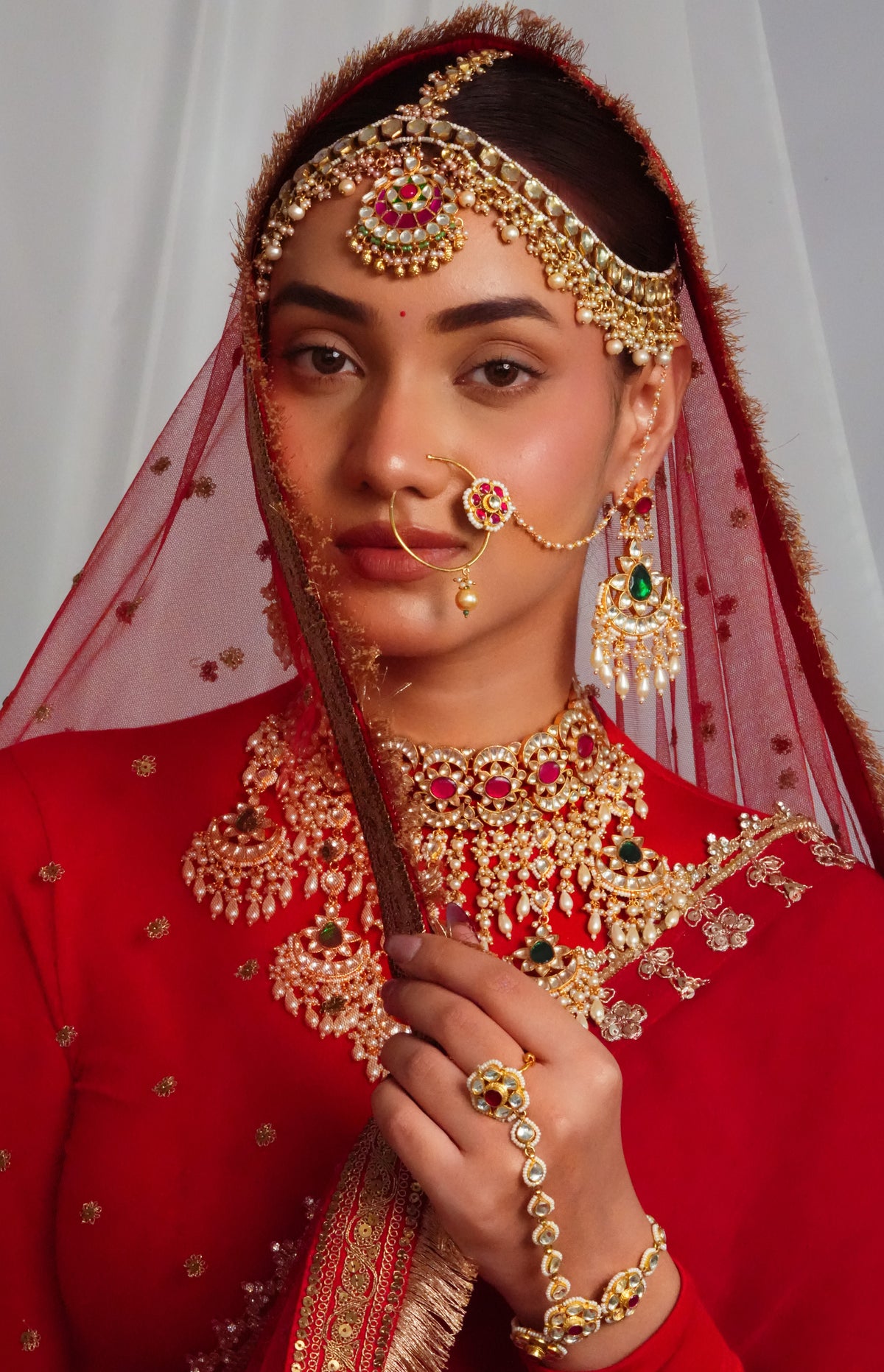 Elegant green drop maang tikka