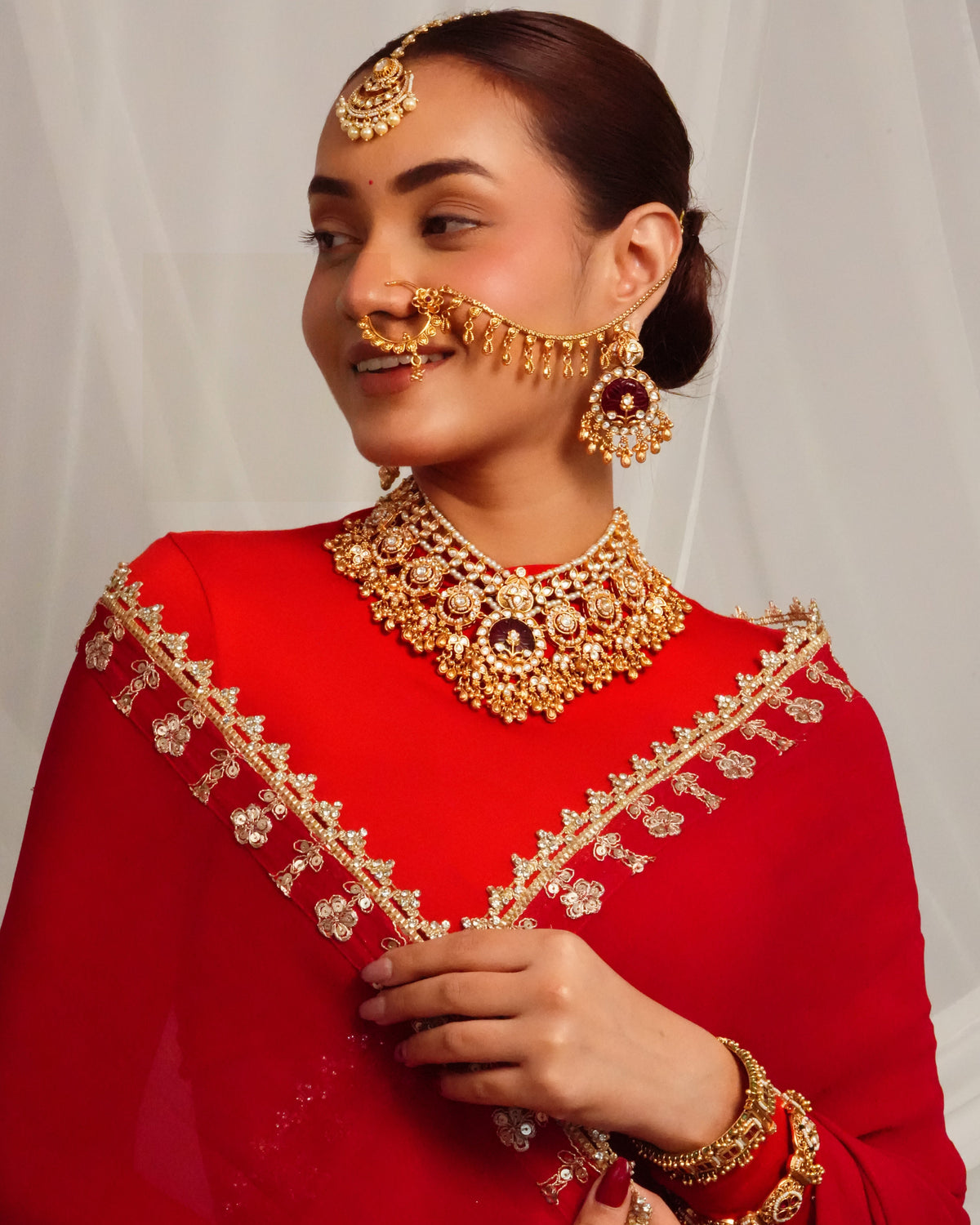 Regal carved stone collar necklace with chandelier earrings