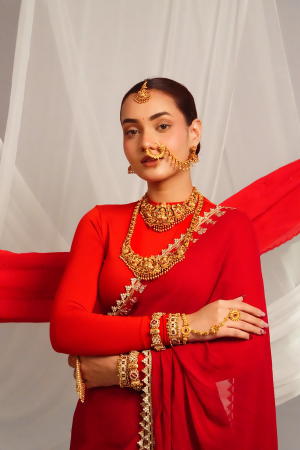 Lakshmi motif antique temple choker with earrings
