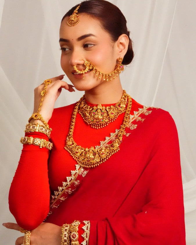 Traditional temple jewellery long necklace with earrings
