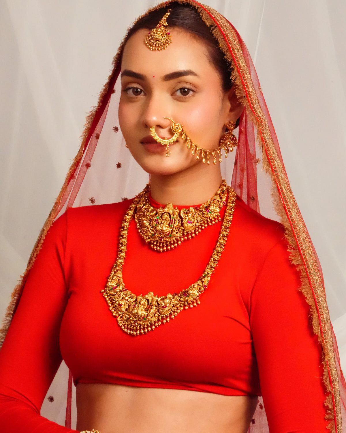 Traditional temple jewellery long necklace with earrings