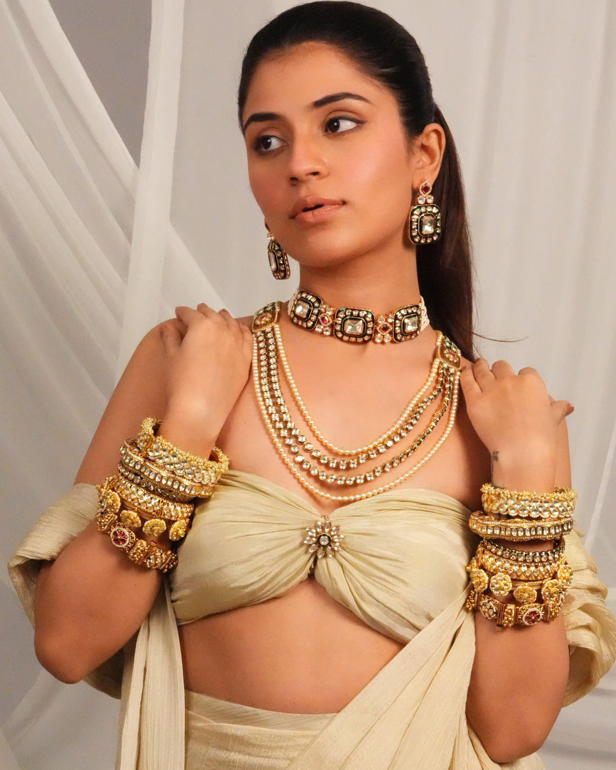 Minimal luxe kundan collar choker with earrings