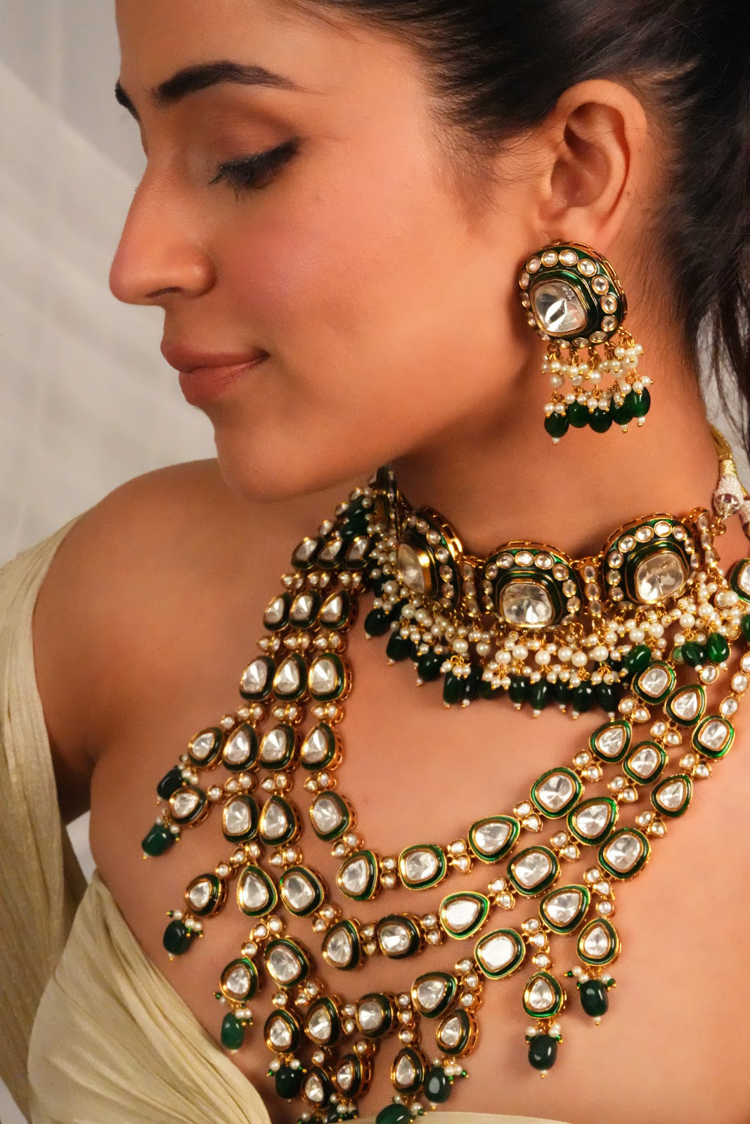 Emerald Fringe Kundan Bridal Set