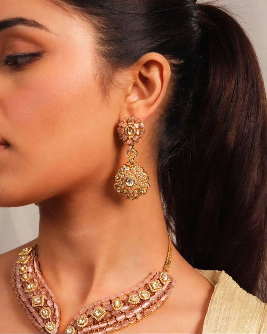 Blush enamel victorian statement necklace with earrings
