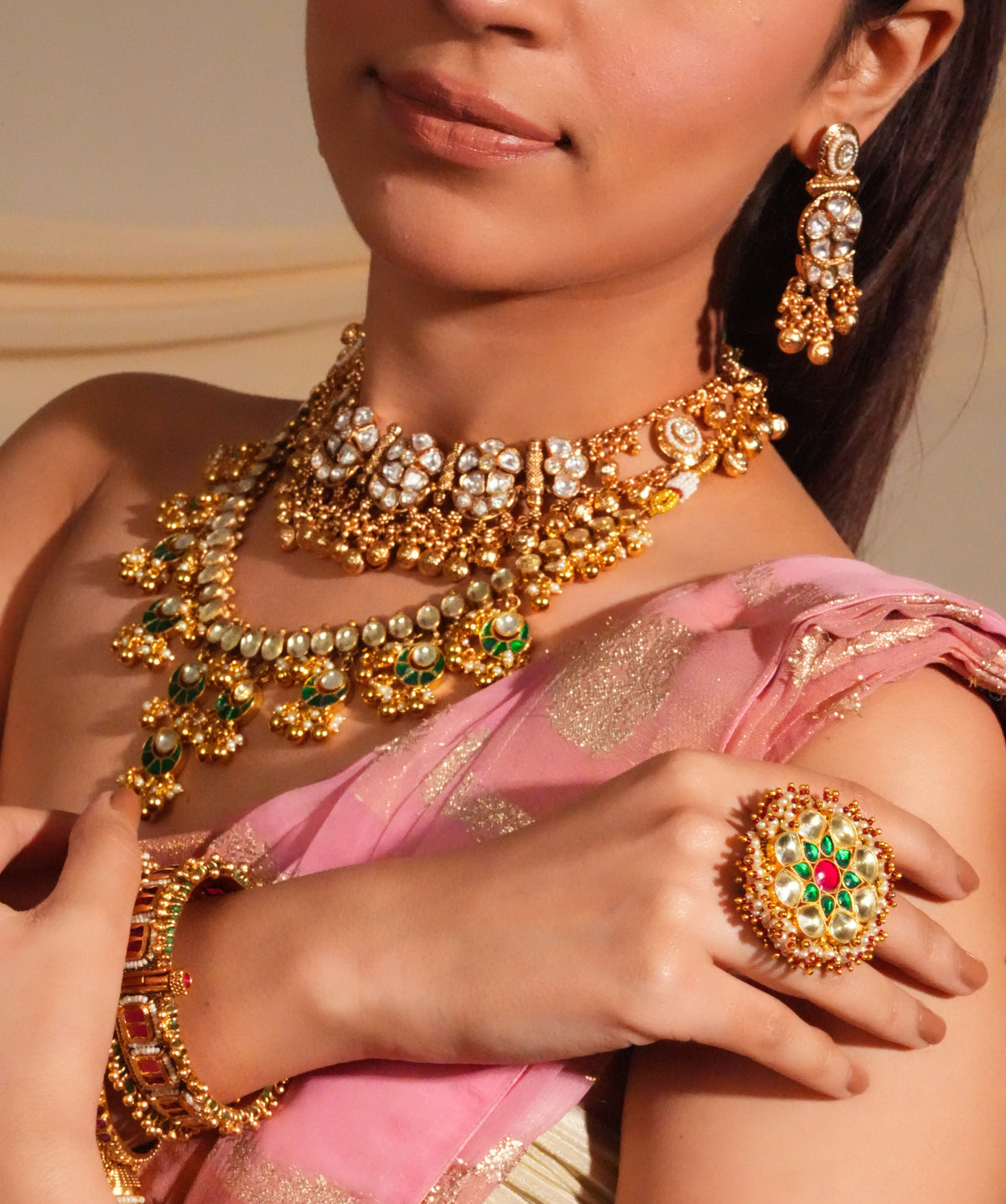 Regal pearl cluster statement choker with earrings