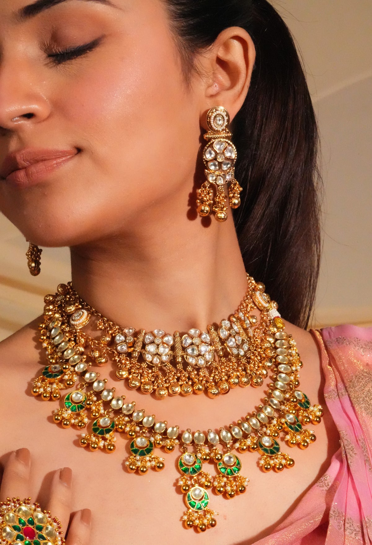 Regal pearl cluster statement choker with earrings